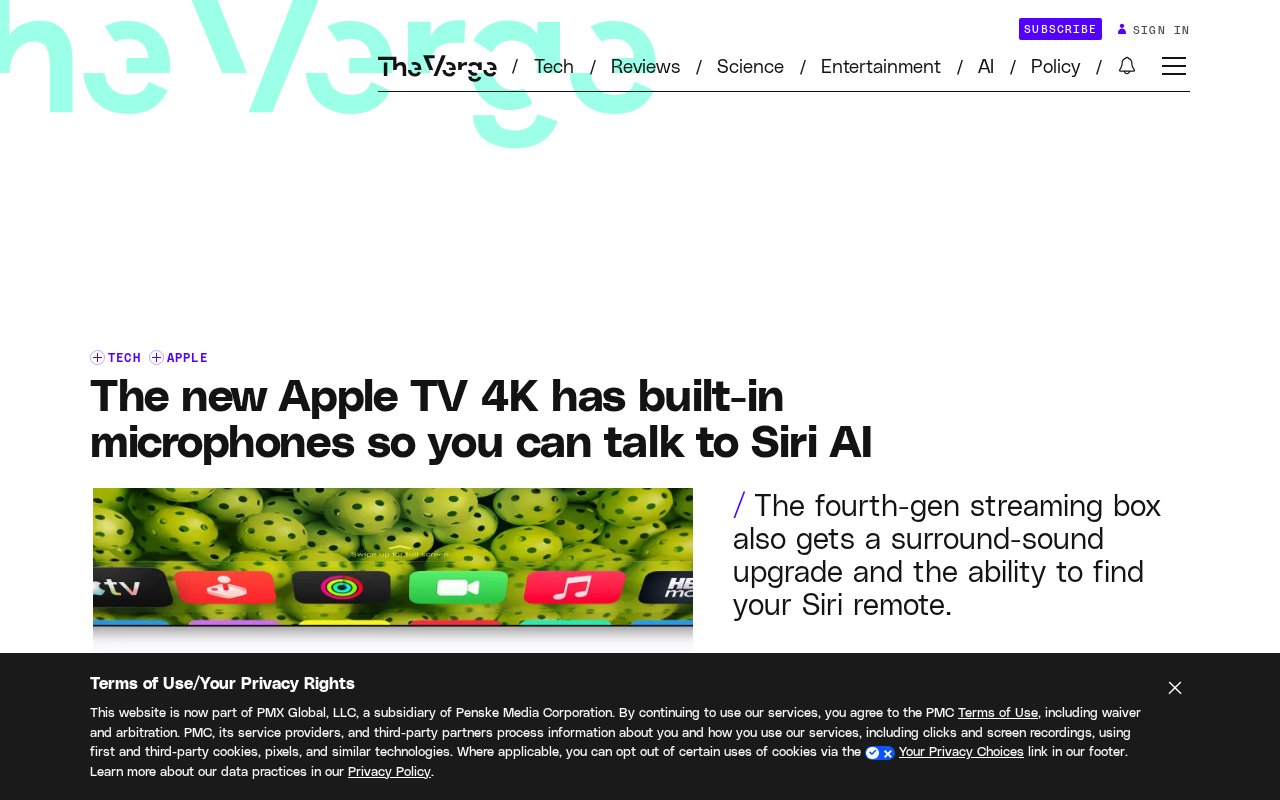 新款Apple TV 4K内置麦克风,可免手与Siri AI对话