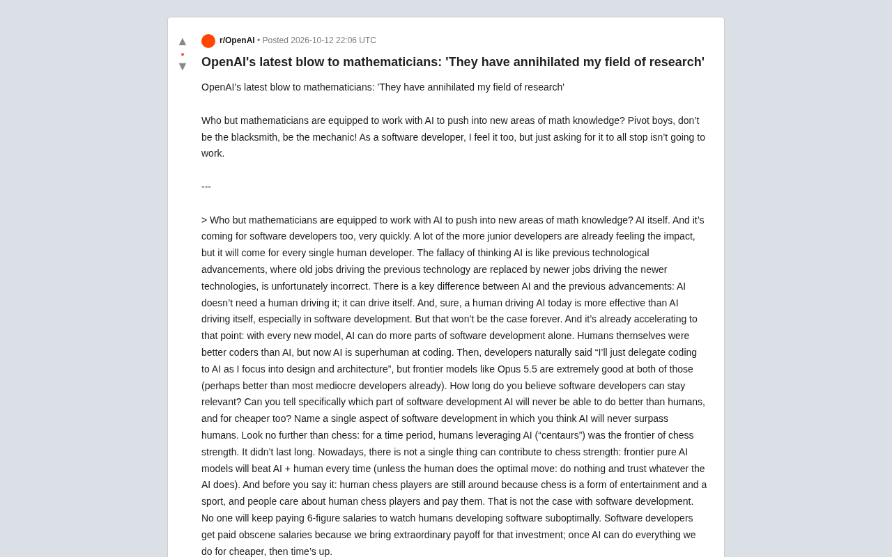 OpenAI Strikes Mathematics Again: Mathematician Says "My Field Has Been Flattened"