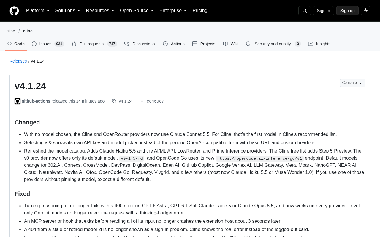 Cline v4.1.24 Update: Default Model Overhaul, AI Coding Plugin Says Goodbye to Errors