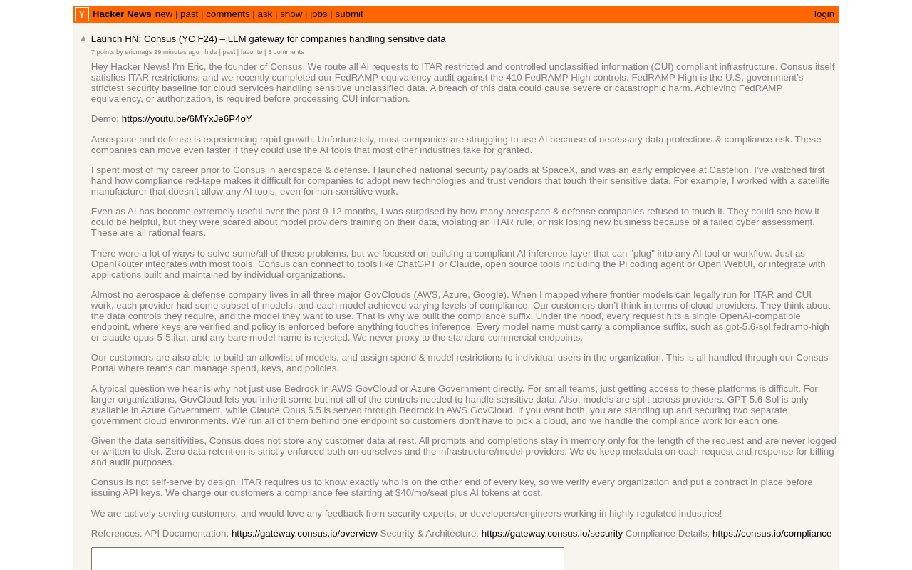 Consus: An LLM Gateway for Enterprises Handling Sensitive Data
