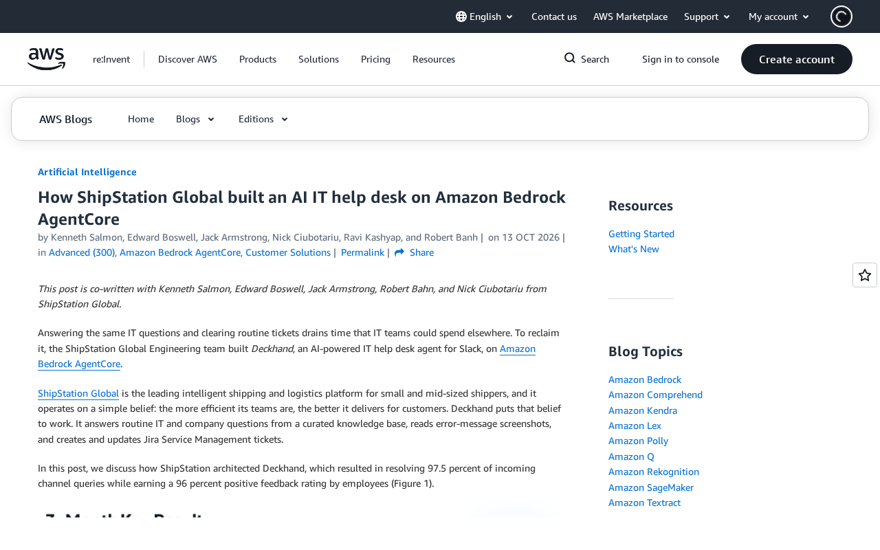ShipStation Builds AI IT Help Desk with AgentCore, Auto-Resolving 97.5% of Questions