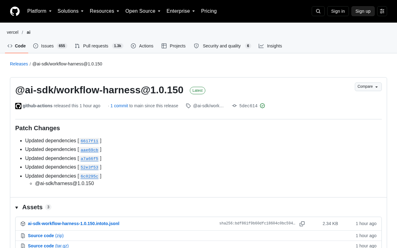 @ai-sdk/workflow-harness 1.0.150 补丁发布:依赖链批量更新