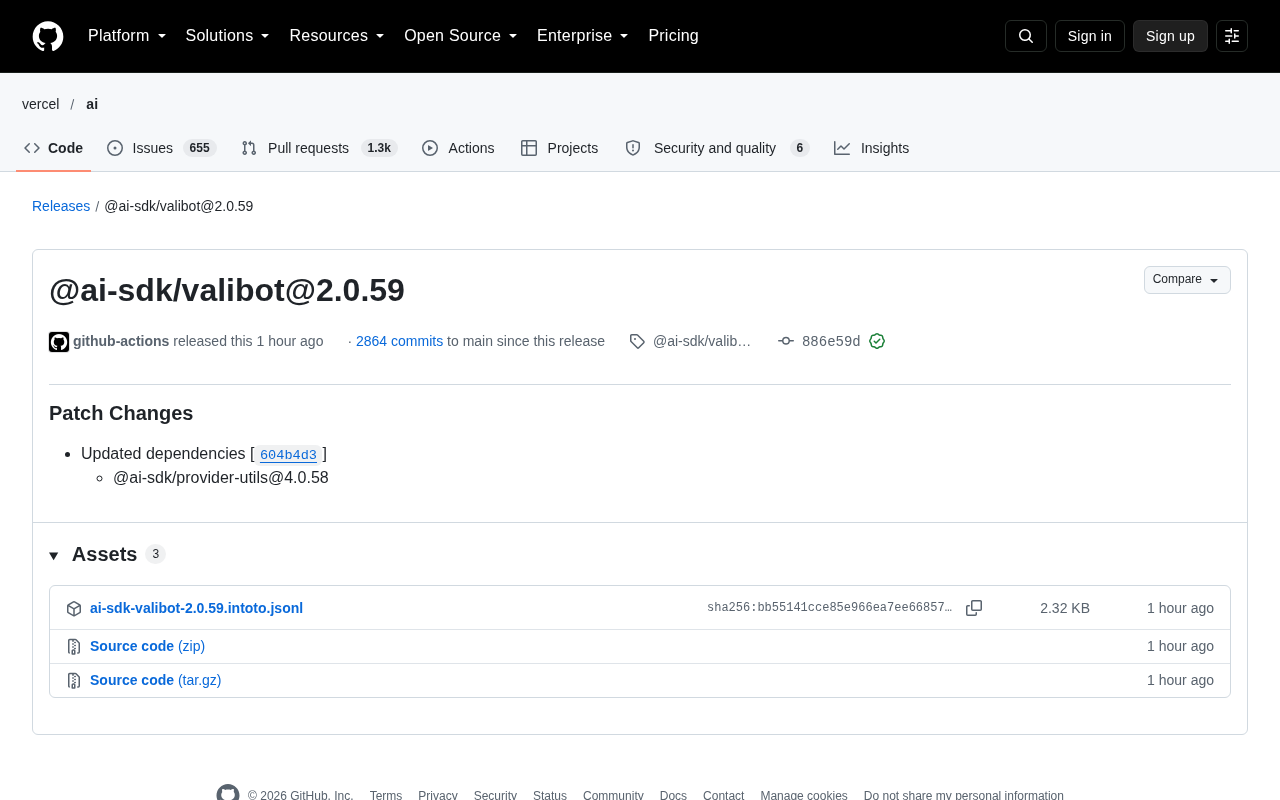 Vercel AI SDK Minor Update: @ai-sdk/valibot Releases 2.0.59