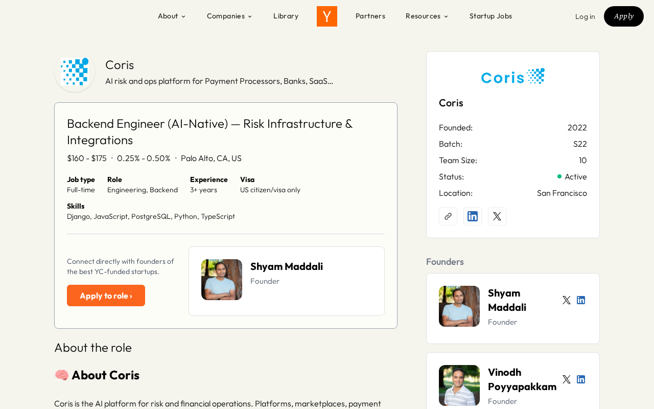YC S22 Startup Coris Is Hiring a Backend Engineer