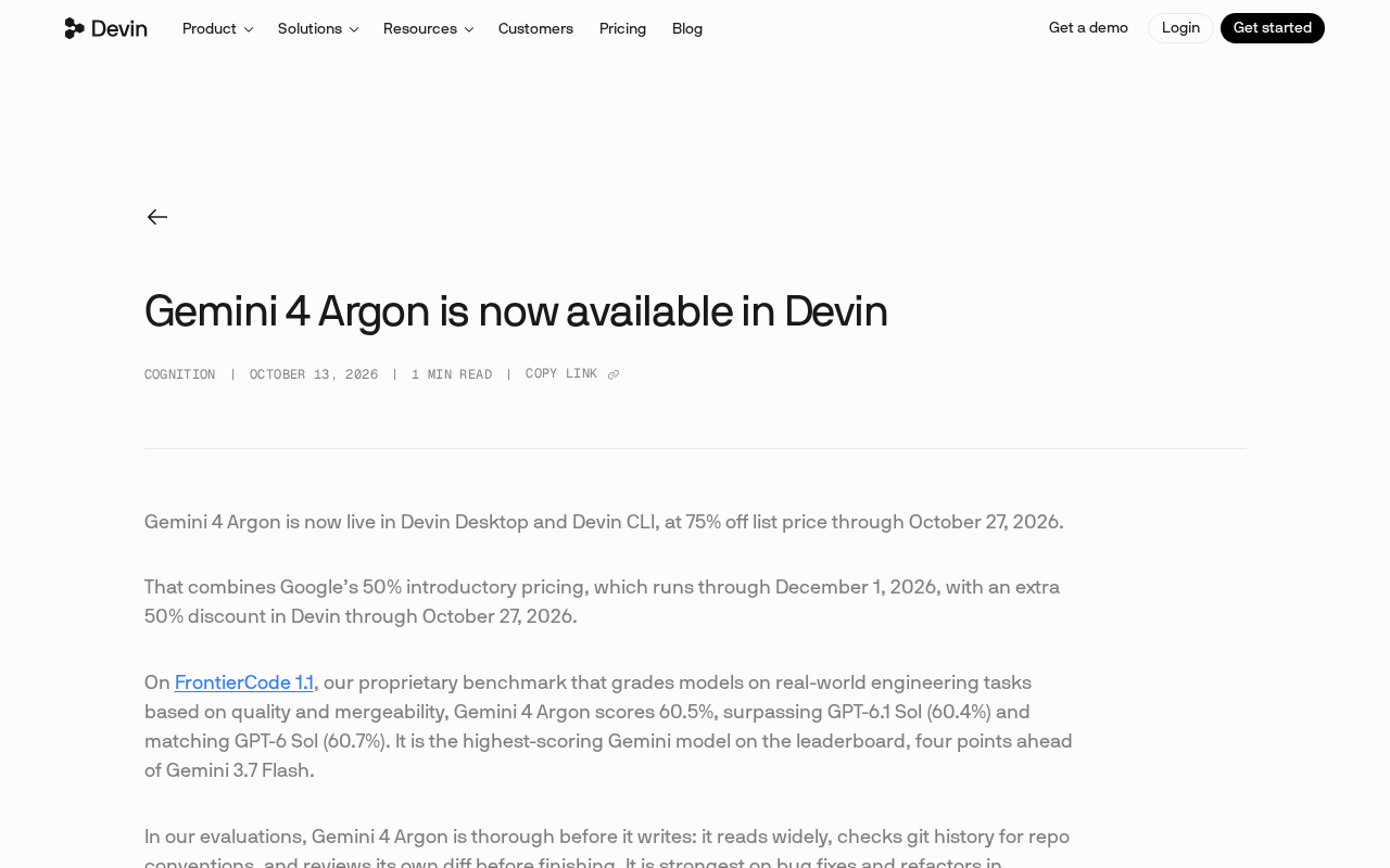 Devin 集成 Gemini 4 Argon:编程智能体跑分超越 GPT-6