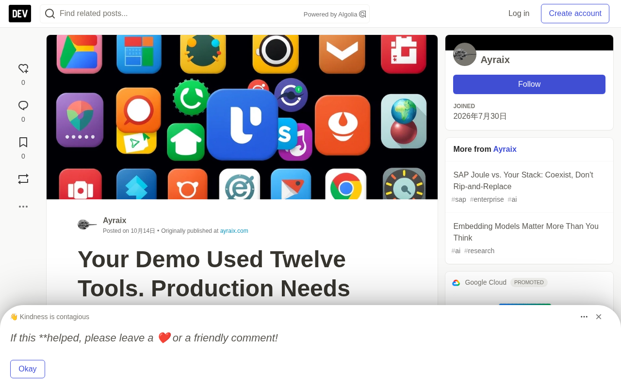An AI Agent Demo Uses 12 Tools, But Production Needs Just 1 Job