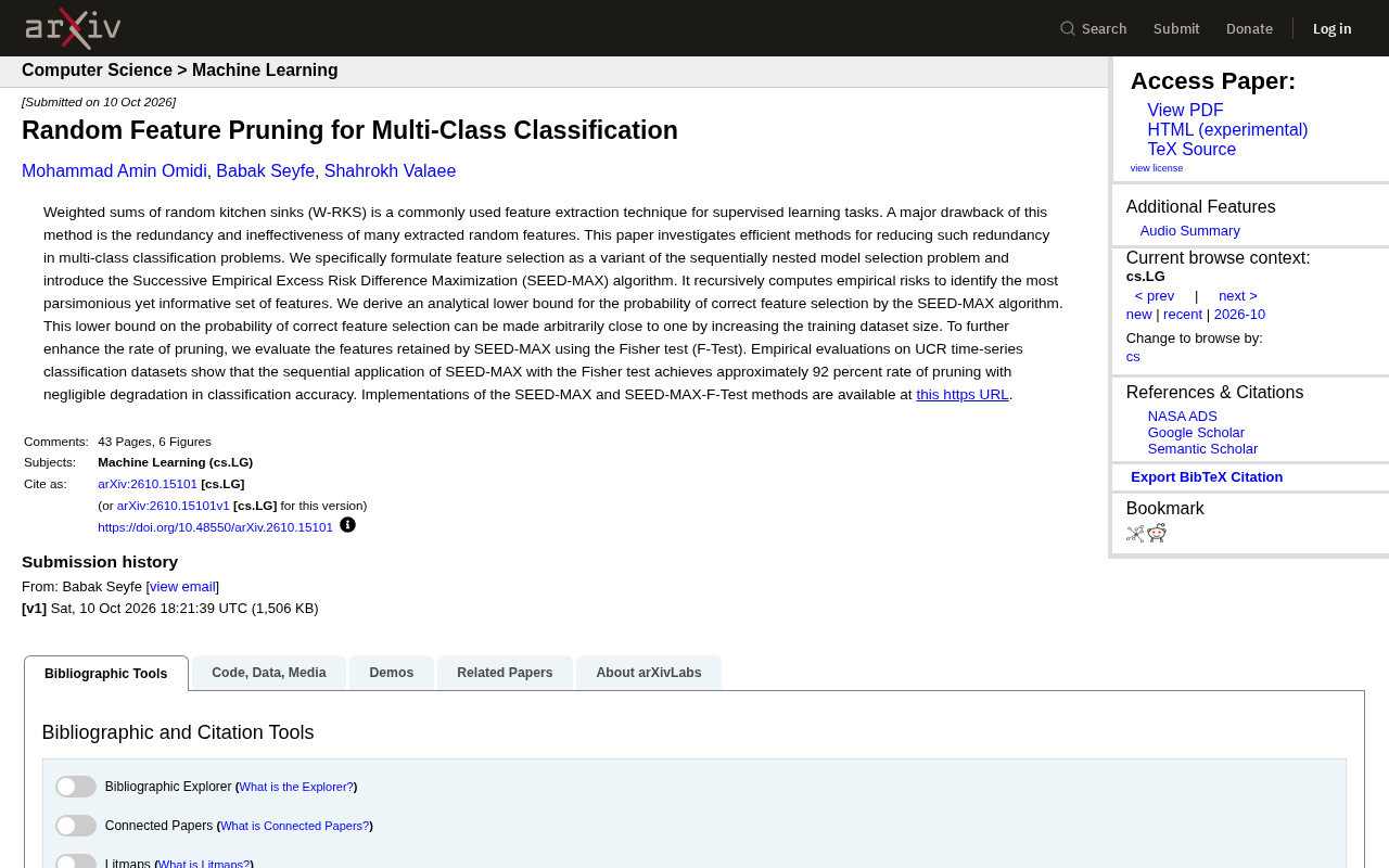 Random Feature Pruning: SEED-MAX Algorithm Achieves 92% Pruning Rate