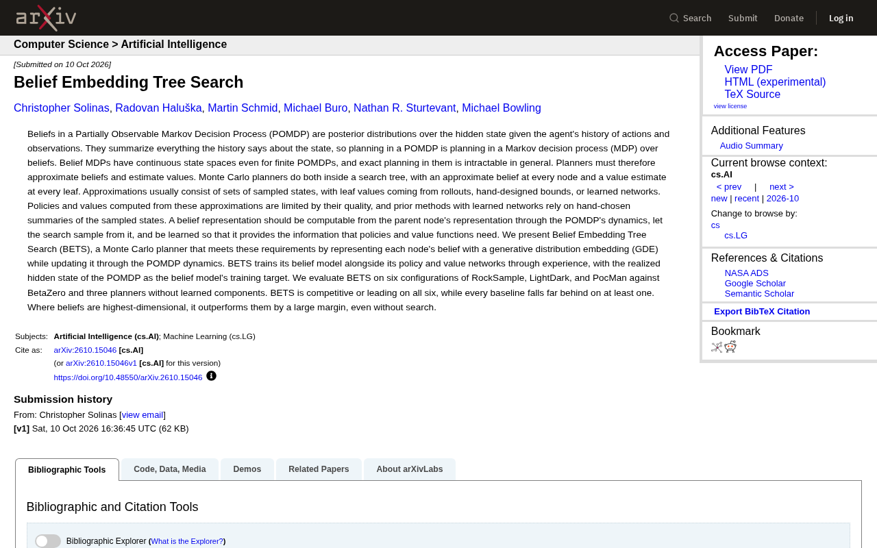 Belief Embedding Tree Search paper source