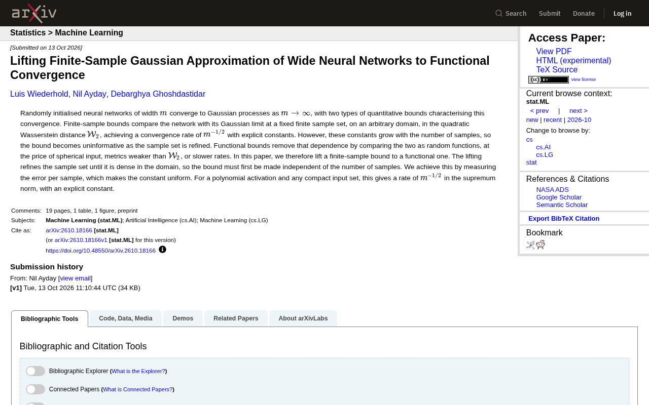 Finite-Sample Bounds for Wide Neural Network Gaussian Approximation Lifted to Functional Convergence