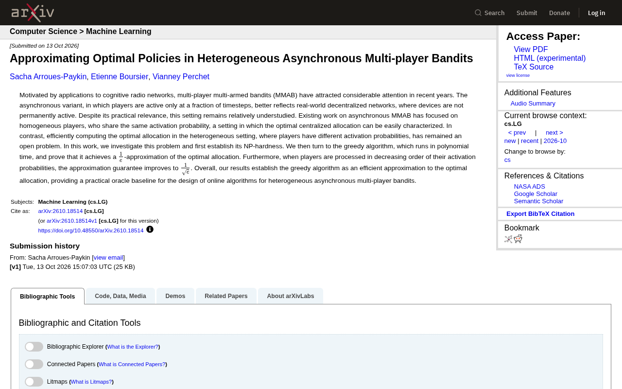 Illustration of the heterogeneous asynchronous multi-player bandit problem