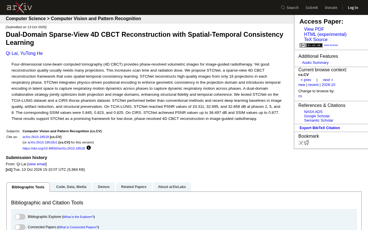 STCNet: Dual-Domain Spatiotemporal Consistency Learning for Sparse-View 4D CBCT Reconstruction