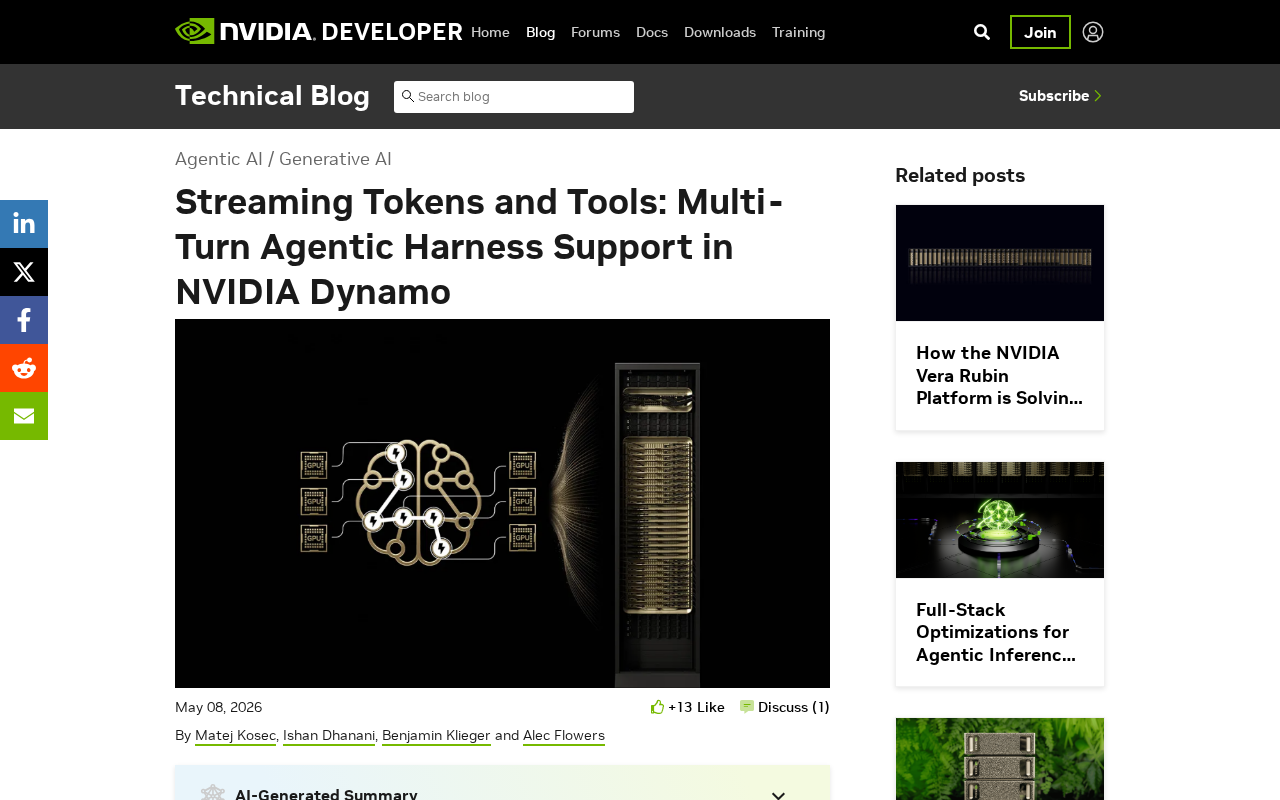 NVIDIA Dynamo Multi-Turn Agentic Interaction: Deep Integration of Streaming Tokens and Tool Calling