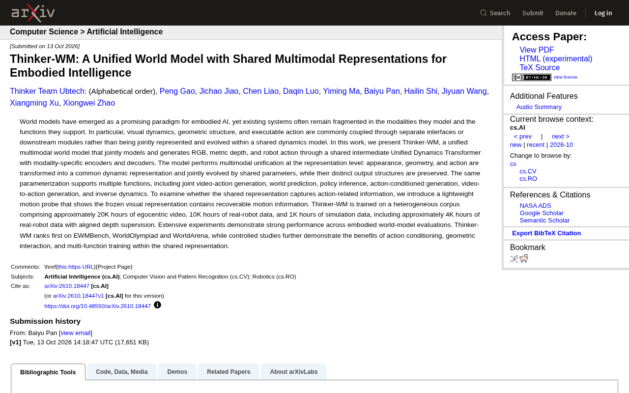 Thinker-WM: A Unified World Model with Shared Multimodal Representations