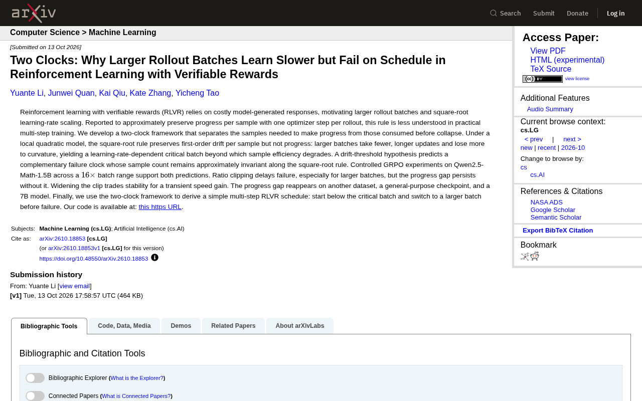 Does a Larger Batch Actually Learn Slower? The RLVR "Two-Clock" Framework Reveals the Truth About Batch Size and Learning Rate Scaling