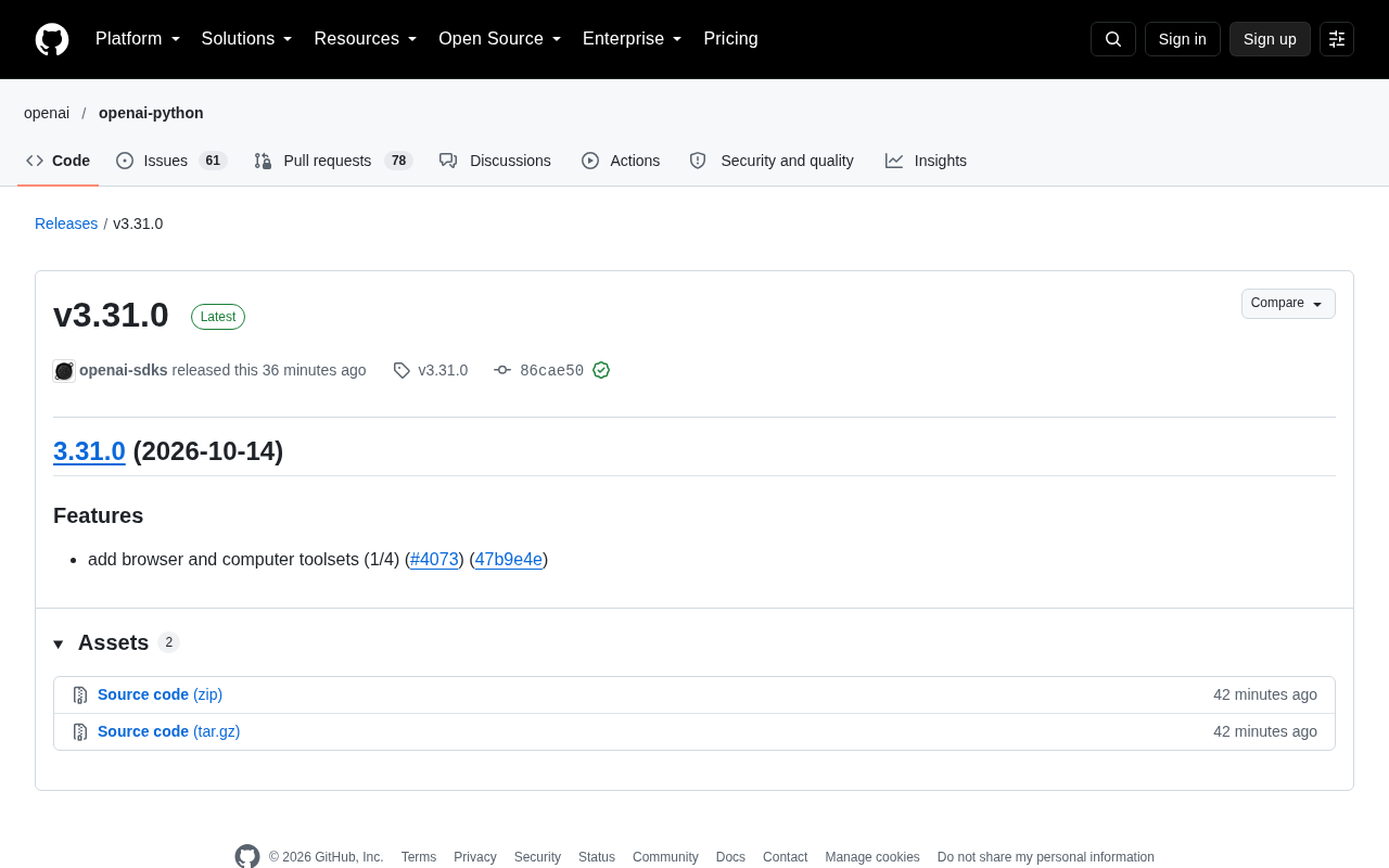 OpenAI SDK v3.31.0 Released: New Browser and Computer Toolsets