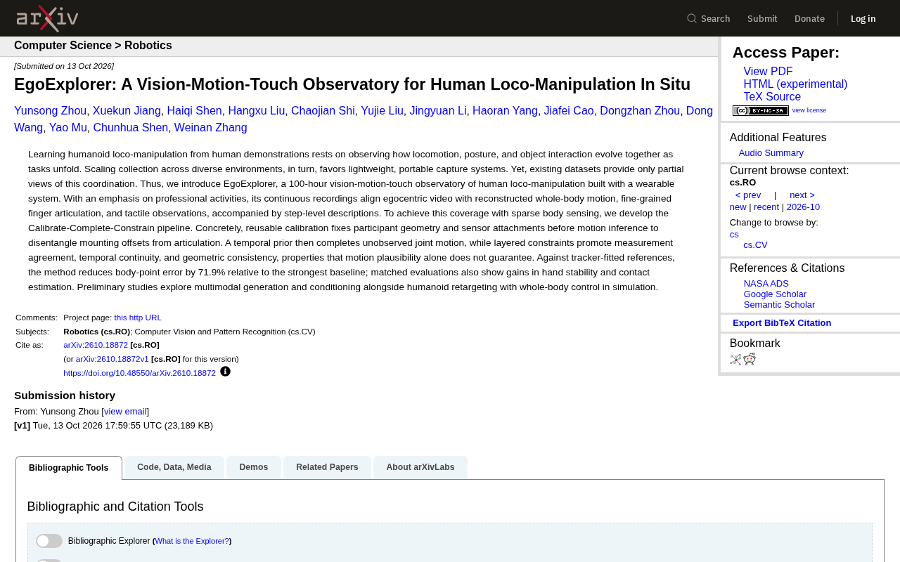 EgoExplorer: A 100-Hour Vision-Motion-Tactile Dataset to Advance Humanoid Robot Learning