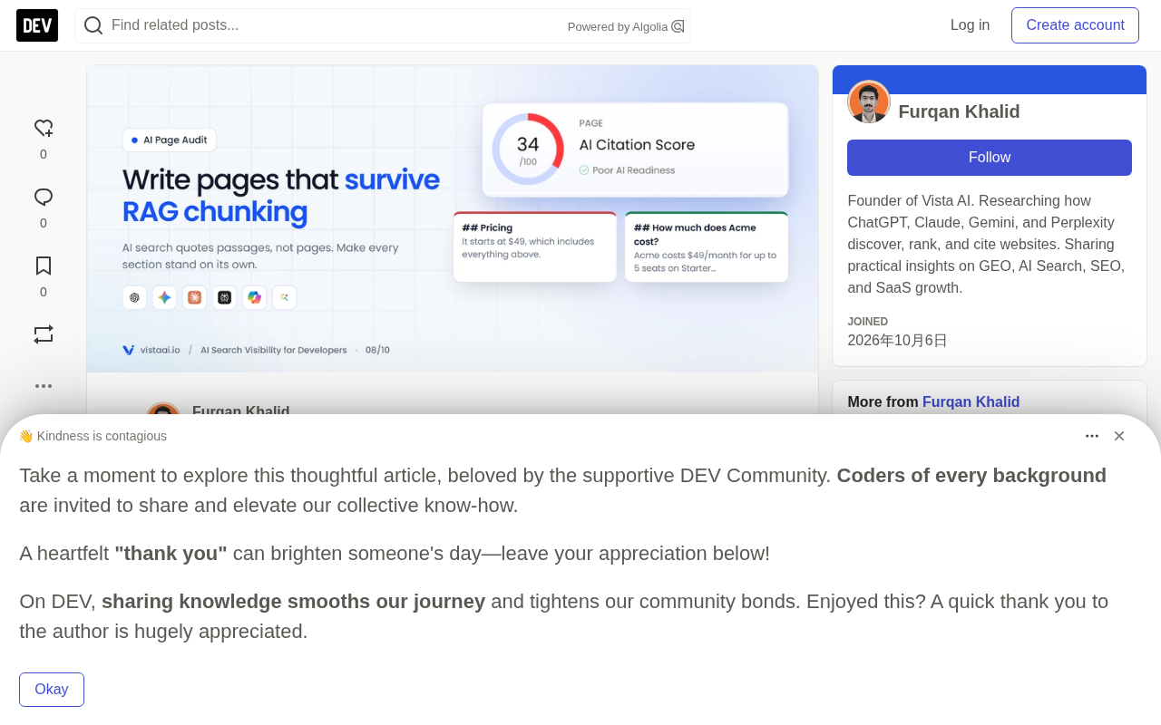 Making Web Pages Survive RAG Chunking: Writing Strategies for AI Citations