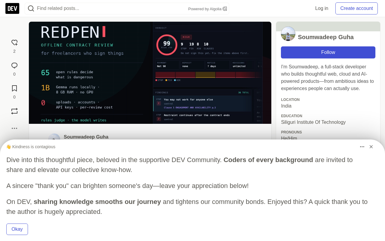Can a 1B Model Read Contracts? RedPen Rebuilds Contract Review with a Rules Engine + Small Model