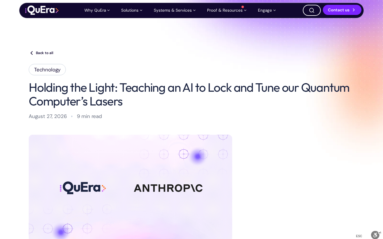 QuEra用AI自动锁定激光,为量子计算机稳定性破局
