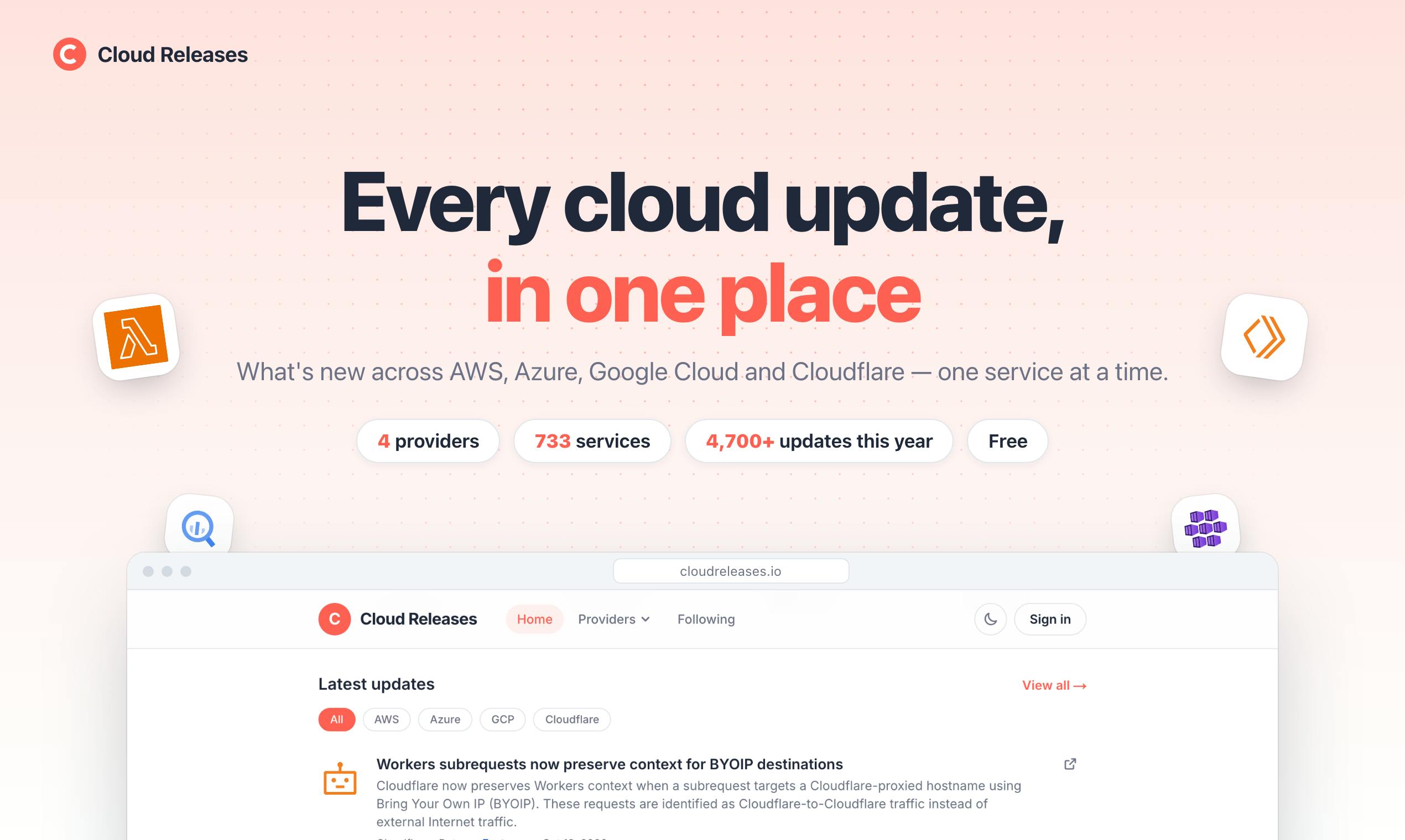 Cloud Releases: A Unified Feed Aggregating AWS, Azure, GCP, and Cloudflare Updates