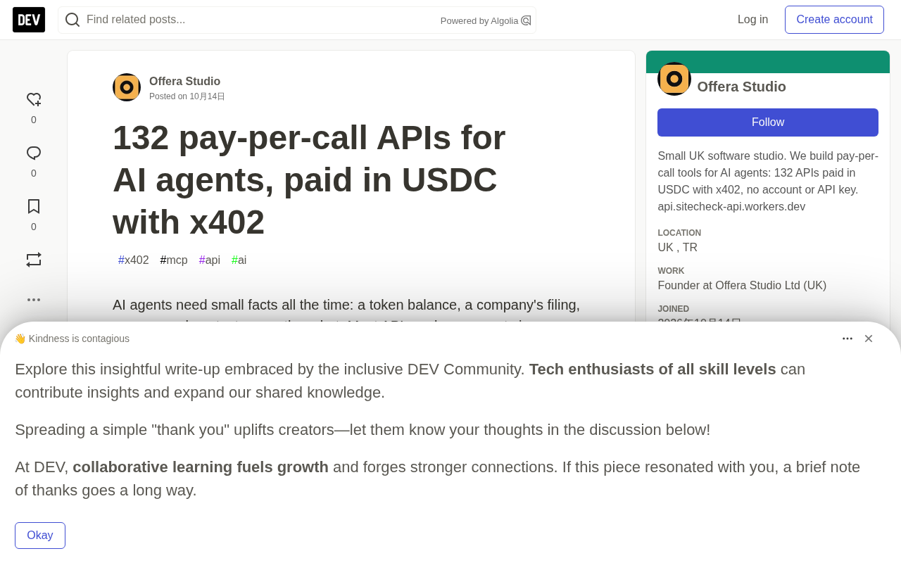 132 Pay-Per-Call APIs: AI Agents Pay with USDC via x402
