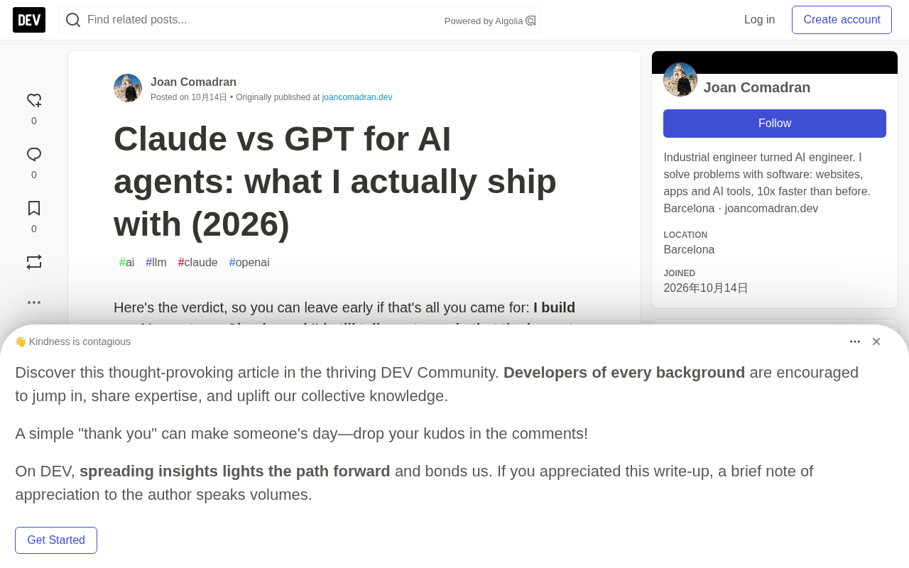 rss source: Claude vs GPT for AI agents: what I actually ship with (2026)