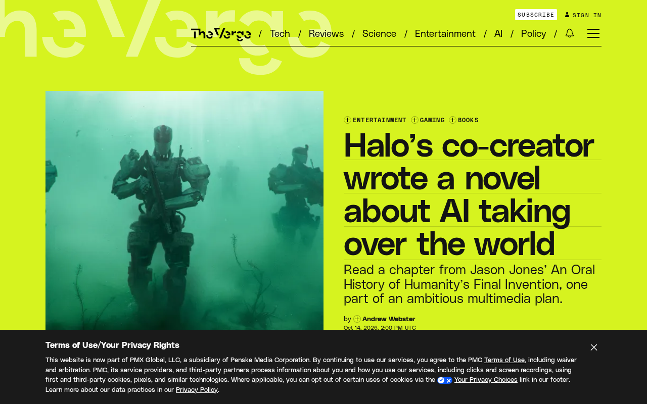 Halo Co-Creator Writes Novel About AI Ruling the World, Once Asked Margaret Stohl to Review the Manuscript