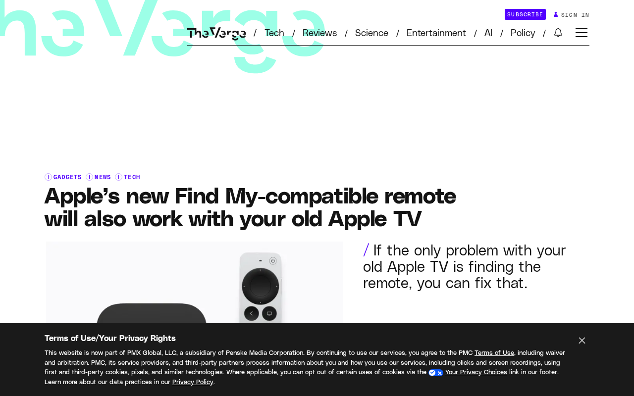 Apple新款Find My遥控器可兼容旧款Apple TV