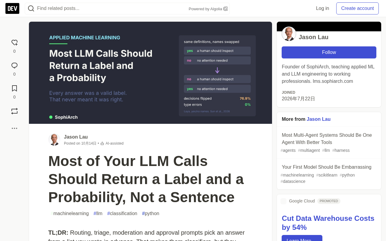 An LLM Call Is Really a Classifier: It Should Return a Label and a Probability, Not a Sentence