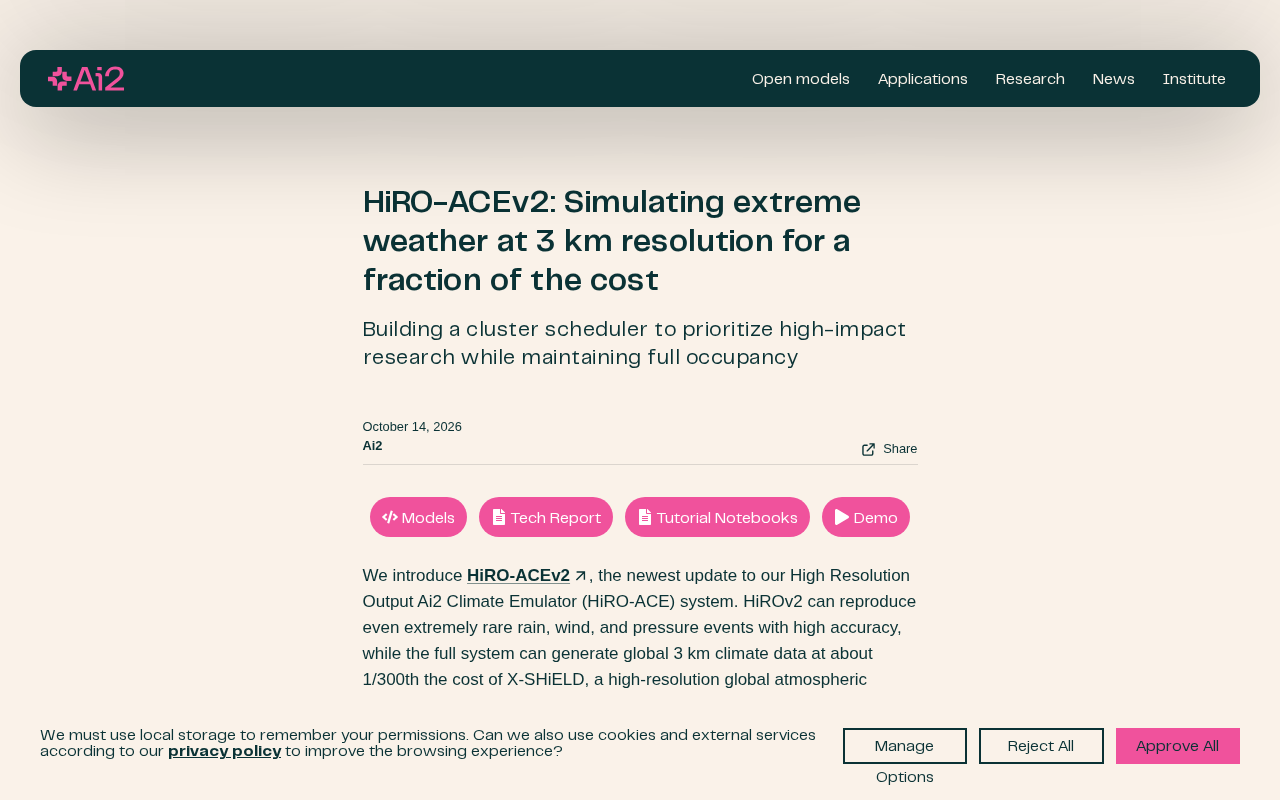 HiRO-ACEv2: 3km-Resolution Extreme Weather Simulation at 1/300 the Cost