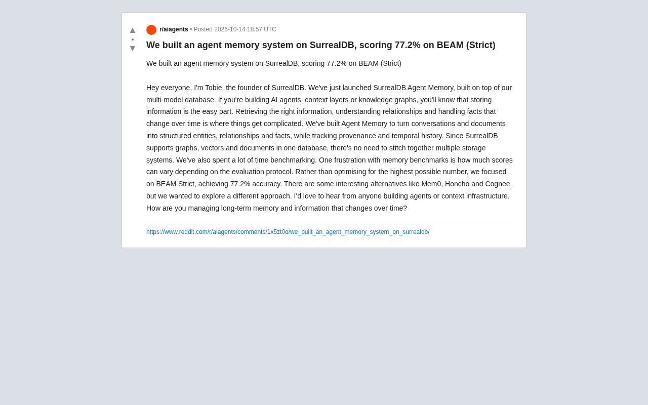 SurrealDB Launches Agent Memory: 77.2% on Strict BEAM Evaluation