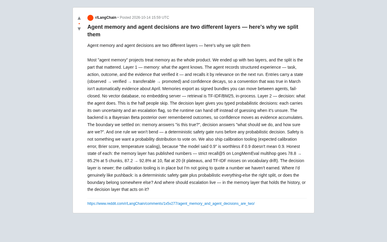 Layering Agent Memory and Decision-Making: Why Split Them Apart?