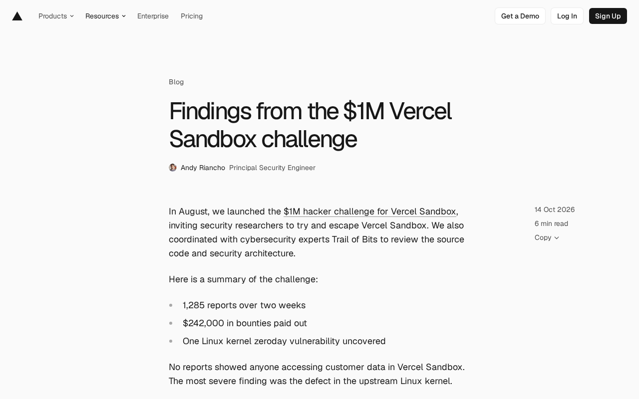 Vercel沙箱漏洞挑战赛:百万悬赏揭开Linux内核零日漏洞