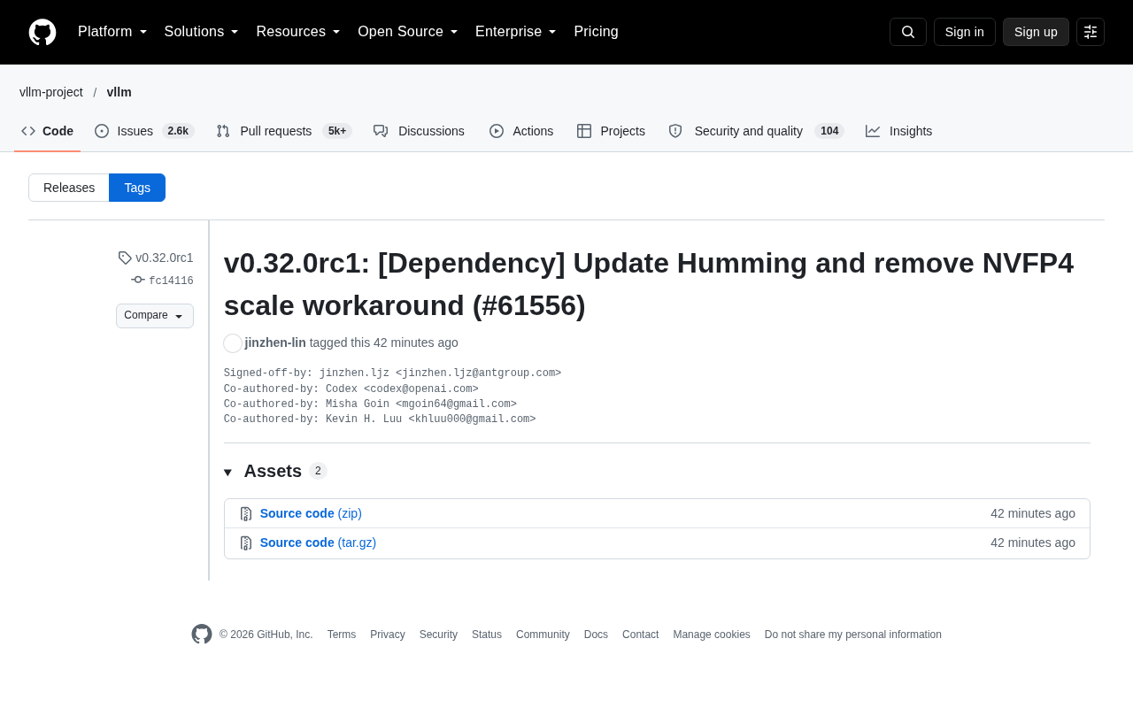 vLLM v0.32.0rc1: Updates Humming Dependency and Removes NVFP4 Workaround