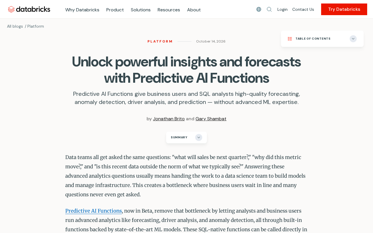 Predictive AI Functions: A New Paradigm for Intelligent Forecasting and Insights