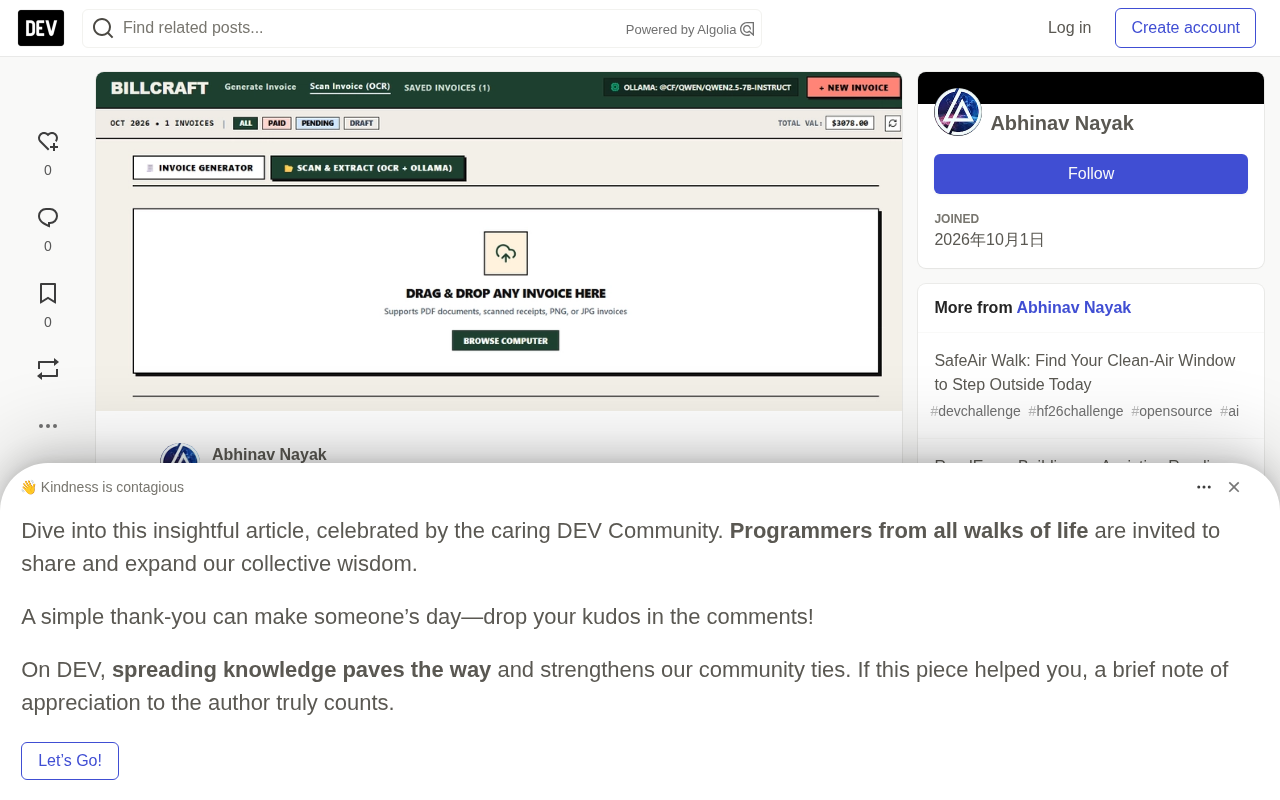 BillCraft AI:本地大模型驱动的隐私优先发票工具