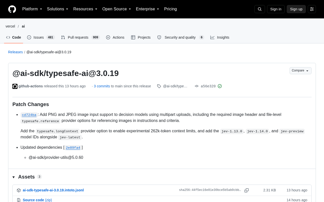 AI SDK typesafe-ai 3.0.19 Released: Adds Image Input and Long-Context Support