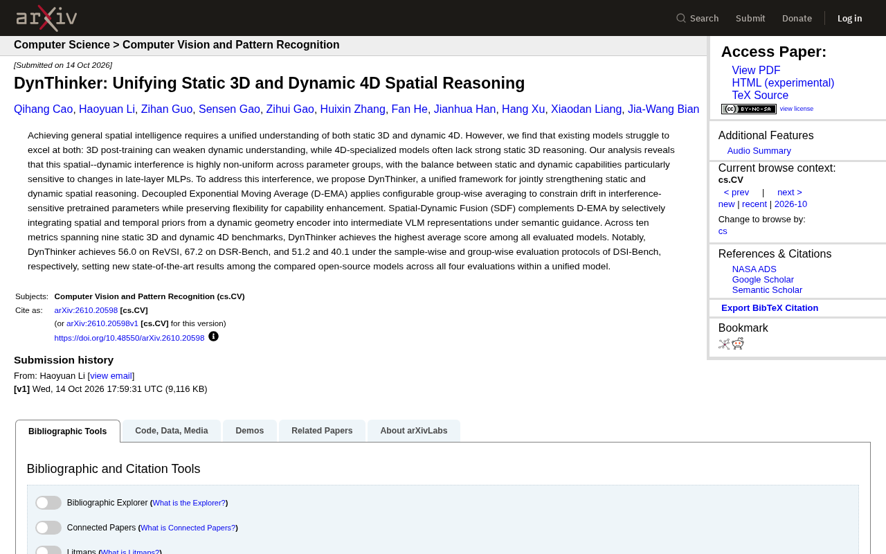 rss source: DynThinker: Unifying Static 3D and Dynamic 4D Spatial Reasoning