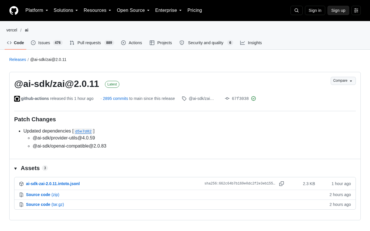 AI SDK 新增 Z.ai 提供商适配,依赖链同步更新