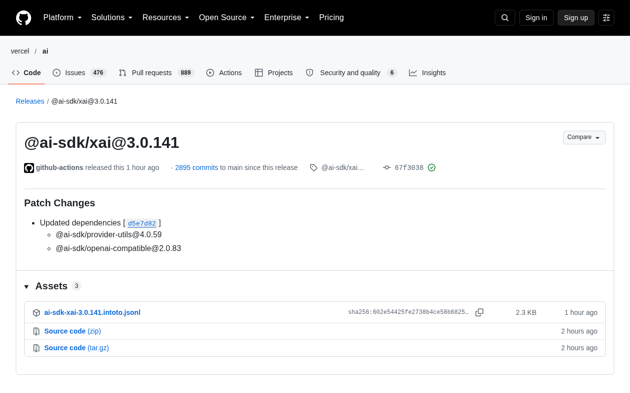 @ai-sdk/xai 3.0.141 发布:xAI 生态补丁更新