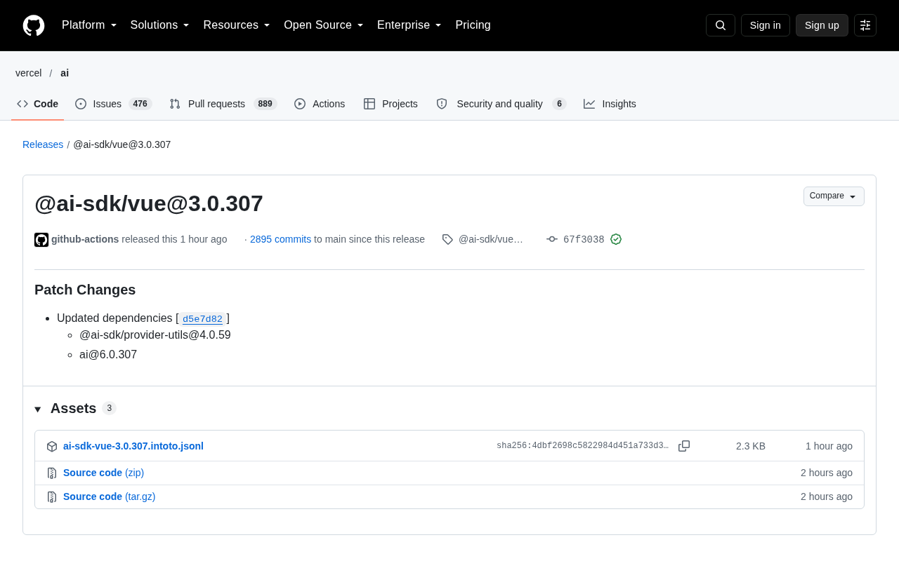 AI SDK Vue 3.0.307 发布:依赖更新与版本演进