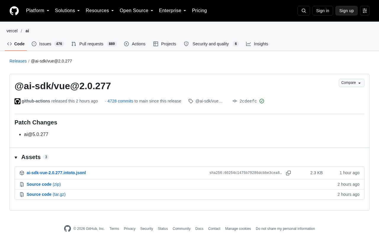 AI SDK Vue 2.0.277 Patch Released: Syncs with ai 5.0.277