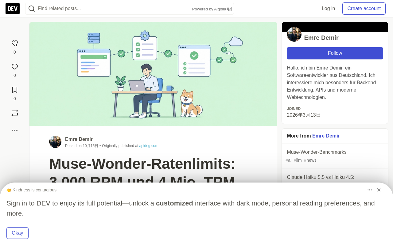 Muse Wonder Rate Limits Explained: How 3000 RPM and 4M TPM Are Shared Across Teams