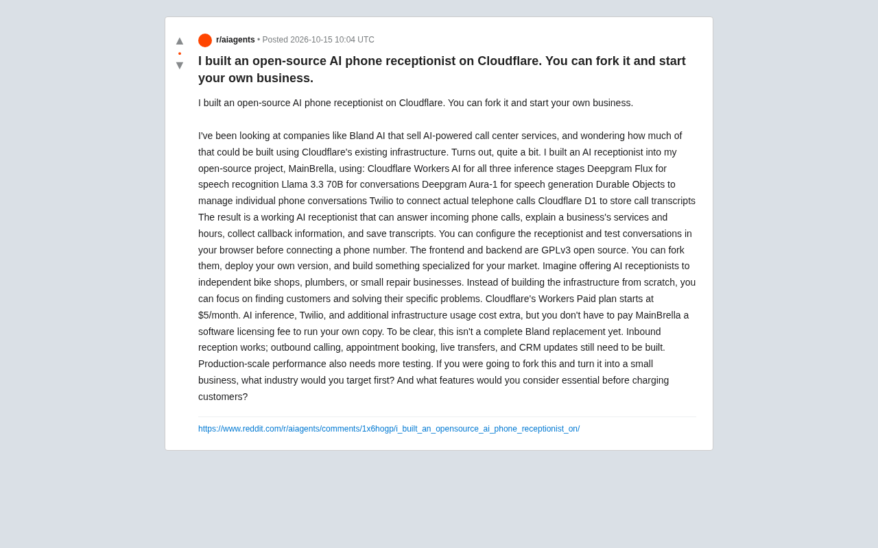 Open-Source AI Phone Receptionist: Built on Cloudflare, Ready to Launch a Startup