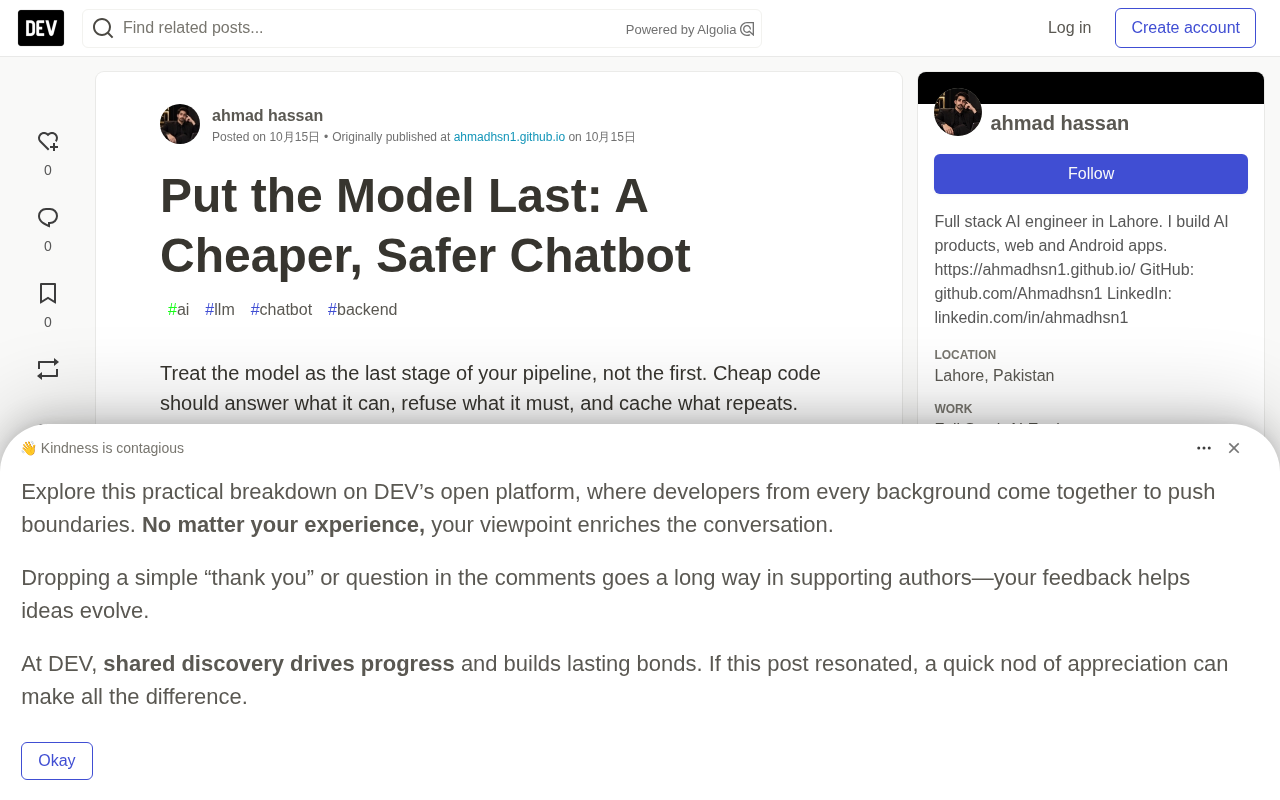 Put the Model Last: A Cheaper, Safer Architecture for Public Chatbots
