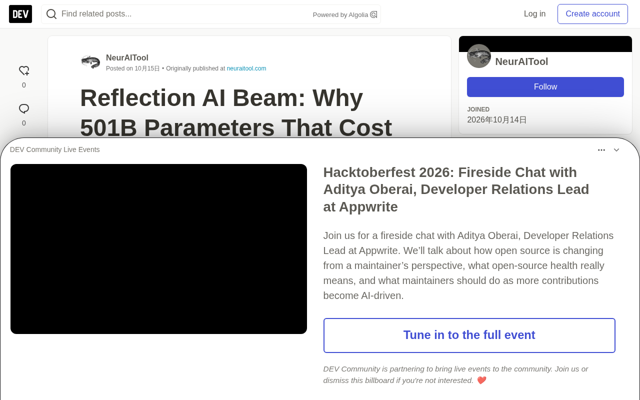 Reflection AI Beam: Why 501B Parameters Are Billed Like 23B