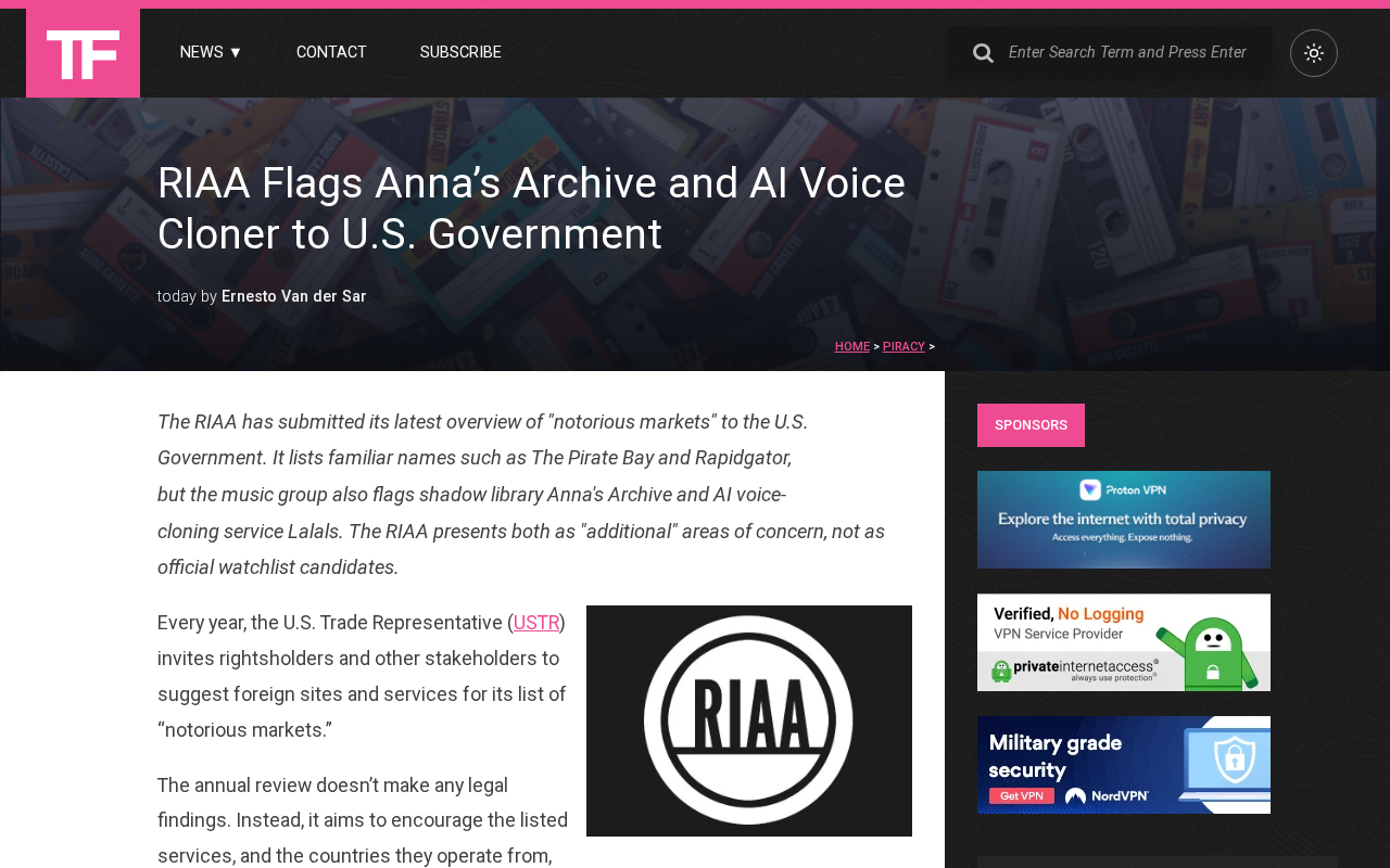 RIAA Flags Anna's Archive and AI Voice Cloners as 'Notorious Markets'