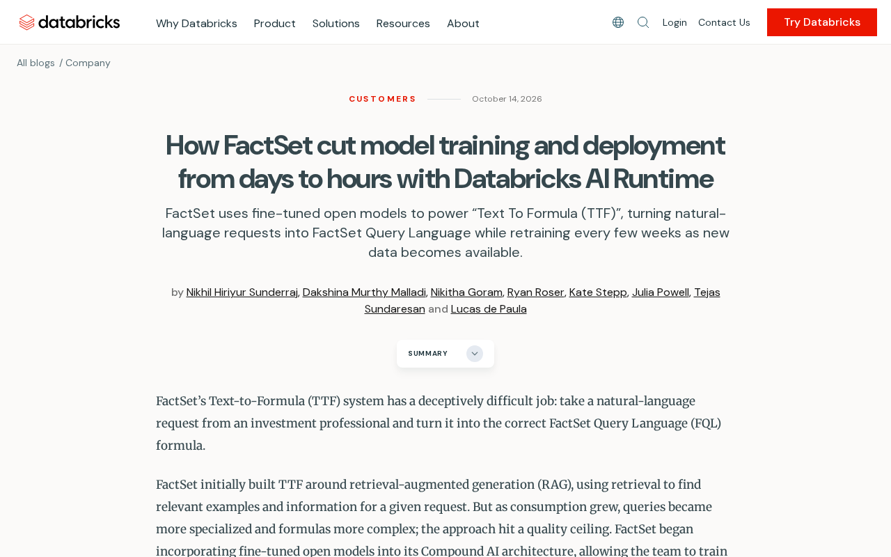 FactSet Cuts Model Training and Deployment from Days to Hours with Databricks AI Runtime