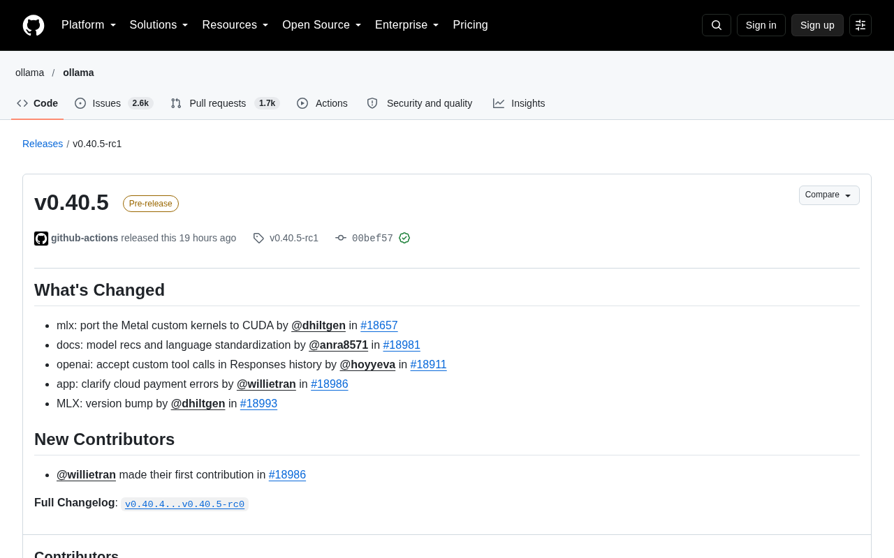 Ollama v0.40.5 发布:MLX Metal 内核移植至 CUDA