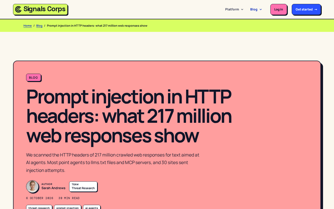 Prompt Injection in HTTP Headers: What 217 Million Responses Reveal